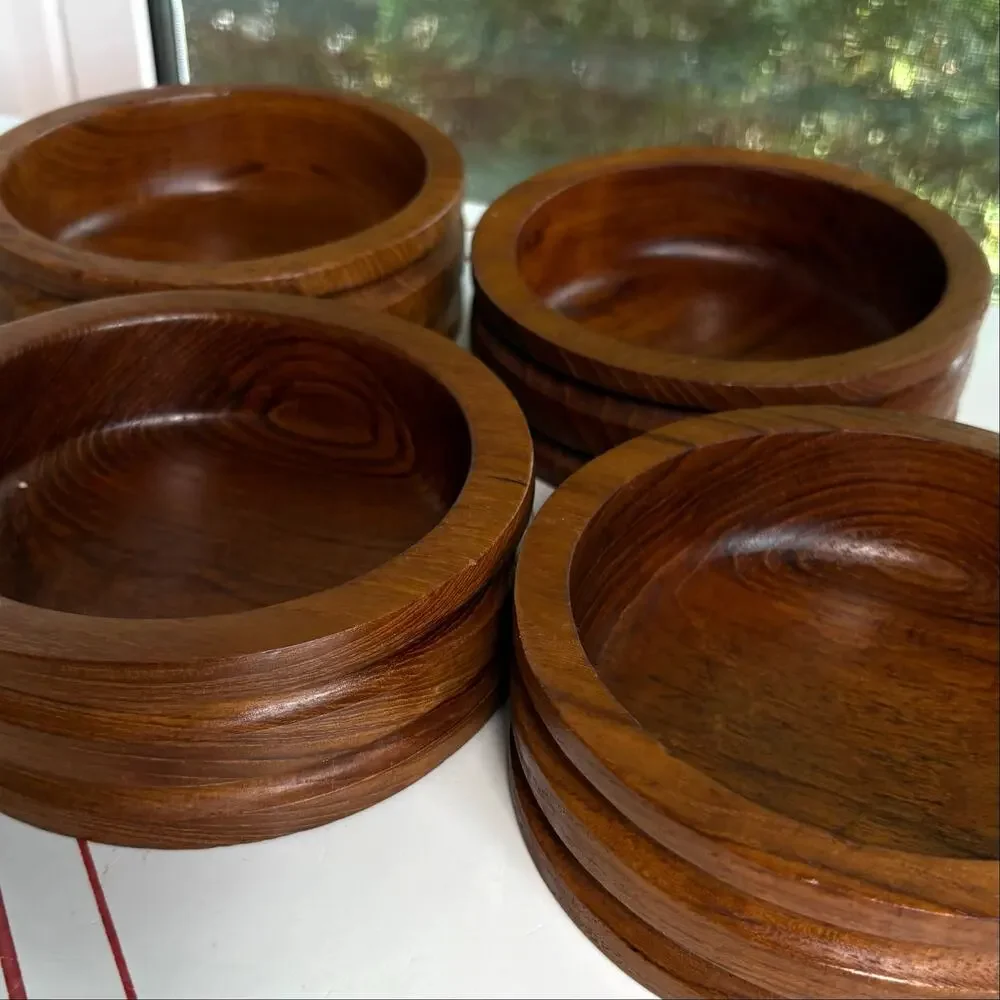 Set of 4 Vintage Thailand Teak Wood Bowls by Good Wood